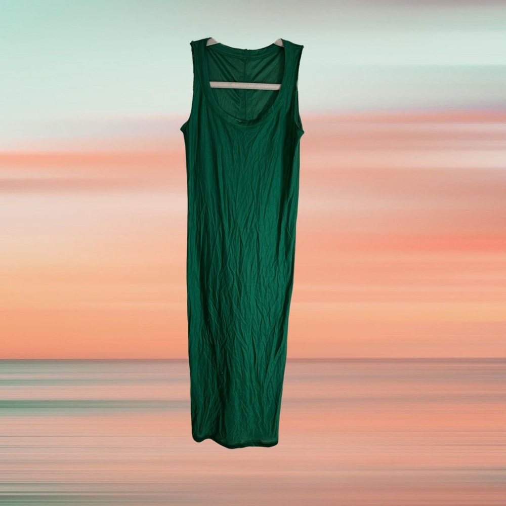 Rick Owens Rainforest Green 100% Silk Tank Dress – SS18 Runway Elegance